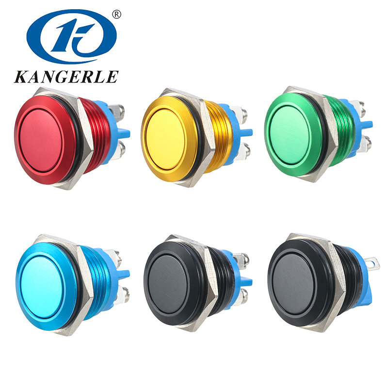 16MM金屬按鈕開關(guān)自復(fù)位彩色鋁氧化黑外殼紅黃綠藍(lán)